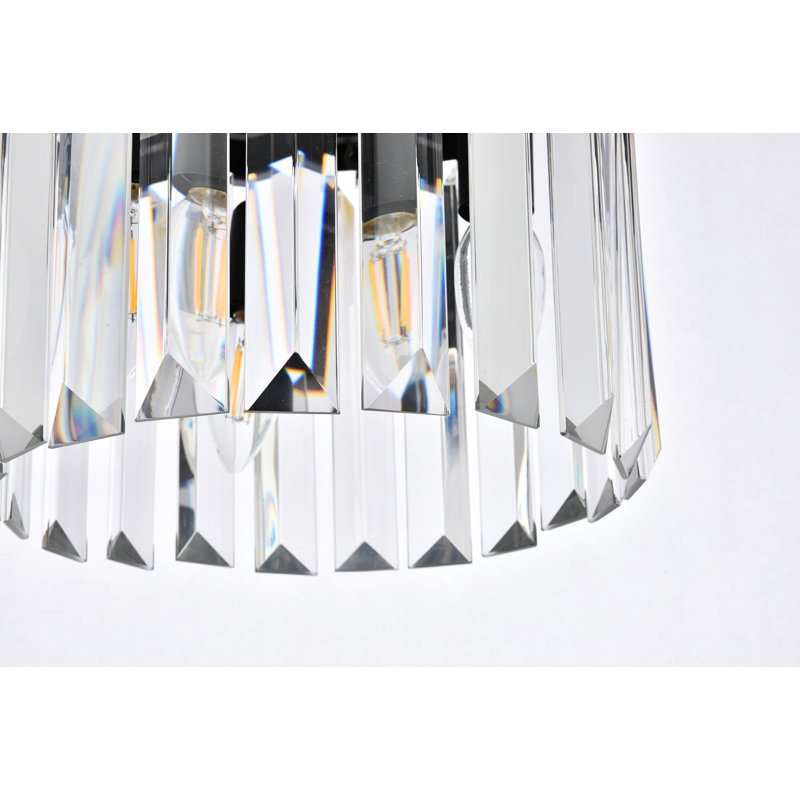 Luminaire suspendu tambour simple 3 lumières Yazmin, Transparent, Noir mat