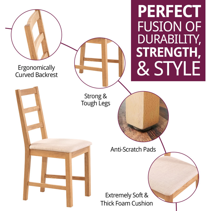 47cm H Fabric Upholstered Ladder Back Side Chair, Beige
