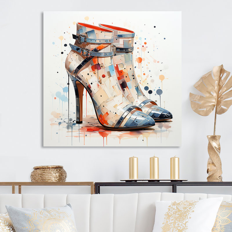 Talons hauts blancs et gris Mid Century Elegance - mode, talons hauts, art mural en métal, H 16 po x l 16 po
