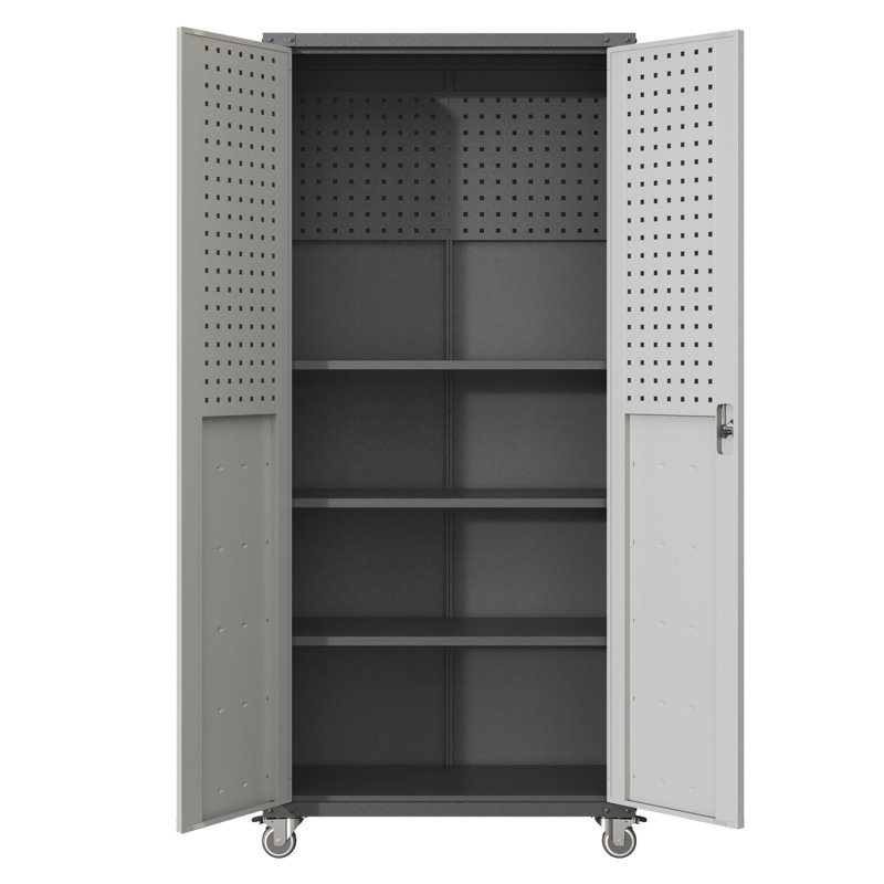 Armoire de rangement en métal 71 po avec roulettes - Armoire de rangement robuste pour outils pour la maison, le bureau, l'école et le garage, noir / gris