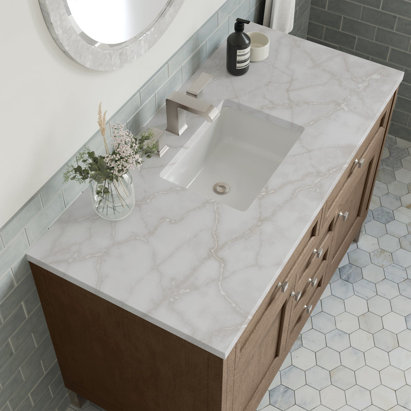 Chicago 48 in. Single Vanity, Walnut Whisper, Victorian Silver, 8" Widespread