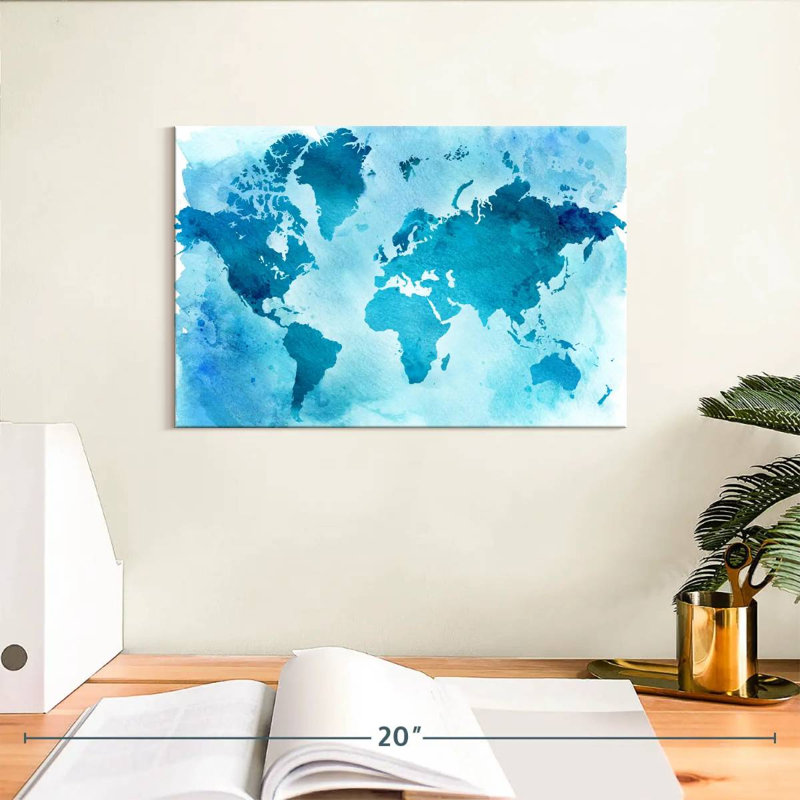Carte du monde bleue rétro Aliaz, H 8 po x l 12 po