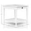 Table d'appoint blanche avec tablette et tiroir de rangement, bois massif, style transitionnel décontracté, hauteur 63 cm, largeur 66 cm, profondeur 61 cm.