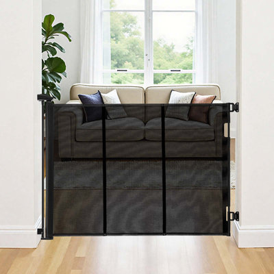 Retractable Baby Gate Mesh Dog Gate Black
