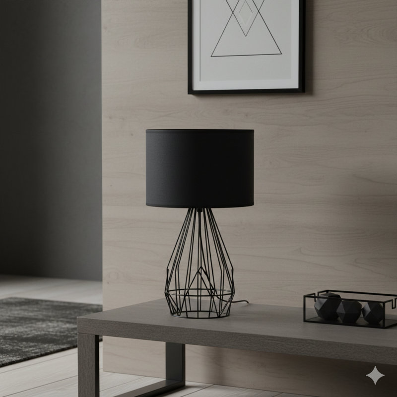 Lampe de table de style campagnard industriel de 17,5 pouces en noir, avec une cage en métal