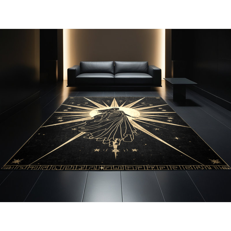 Tapis gris et noir délavé à la machine Titus Inanna, 8 x 12