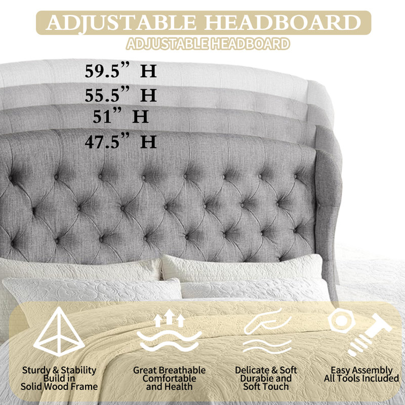 Lit plateforme tapissier Virginia, Double XL, Gris clair