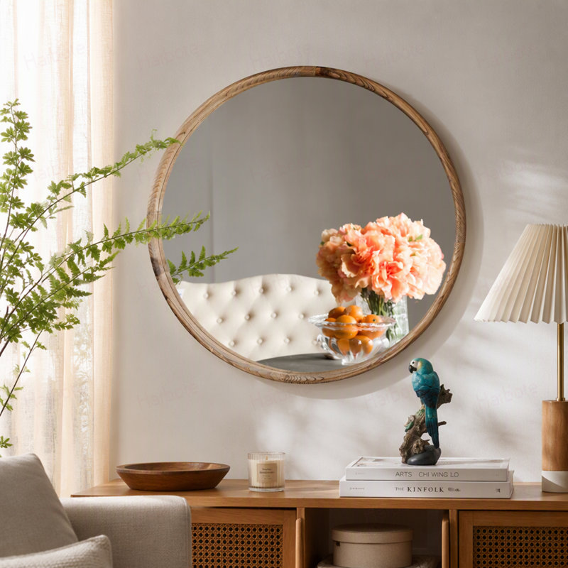 Miroir rond en bois de 70 cm (27,5 po), miroir mural décoratif