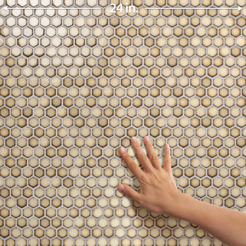 Hudson 1" Hex Atlantis 11-7/8" x 13-1/4" Porcelain Mosaic Tile, Blue