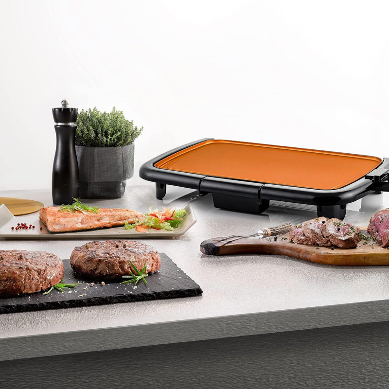 OVENTE Electric Griddle with 16 x 10 Inch Flat Non-Stick Cooking Surface, Removable and Adjustable Temperature Control, Indoor Grill for Instant Breakfast, Pancakes, Eggs or Burgers, Copper GD1610CO