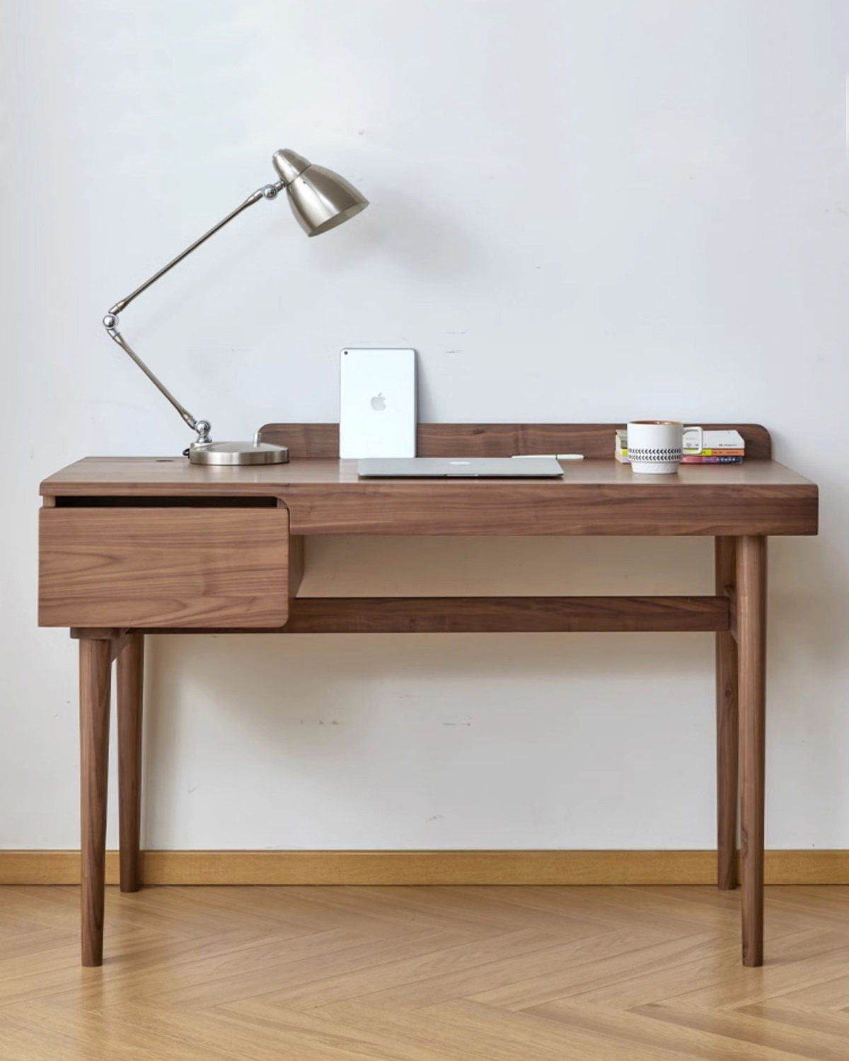 Wrought Studio™ Walnut Wood Mid Century Modern Writing Desk with Drawer ...