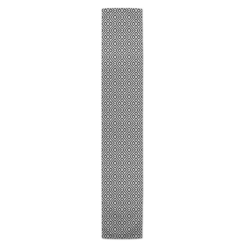 Chemin de table en losanges pointillé Nalston, Noir, 72 po x 16 po, Ikat