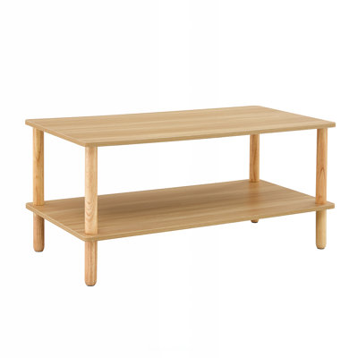 Modern 2-Tier Coffee Table with Open Storage and Sturdy Rubberwood Legs, Ideal for Living Room Decor. by Ebern Designs
