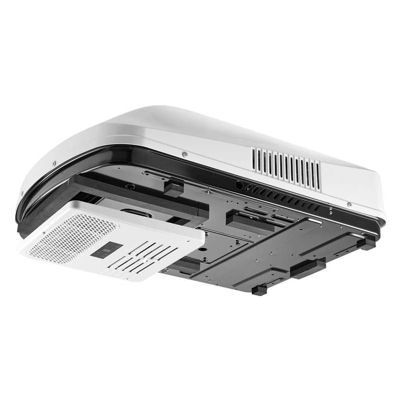 Climatiseur pour véhicule récréatif, unité de climatisation pour véhicule récréatif de 15 000 BTU, climatiseur de toit à conduit 120 V avec pompe à chaleur et refroidissement, unité à courant alternatif silencieux à vitesse variable facile à installer avec bouton ADB et télécommande, blanc