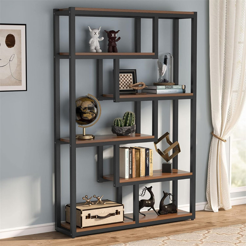 69.29" 6-Tier Industrial Brown & Black Etagere Bookcase With 6 Tier Open Shelves Organizer For Living Room, Brown/Black