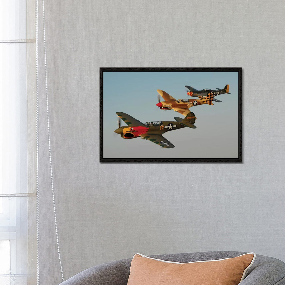 Two P-40 Warhawks And A P-51D Mustang Flying Over Chino, California von Phil Wallick - Gallery-Wrapped Canvas Giclée on ...