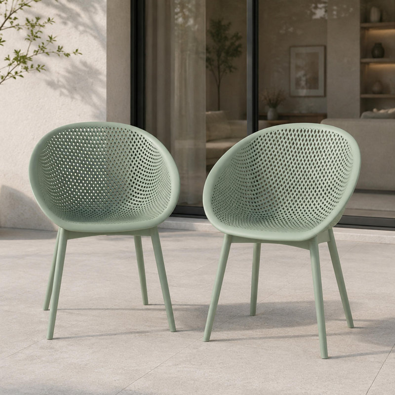 Chaises de loisirs modernes, chaises en plastique PP intérieur / extérieur toutes saisons (ensemble de 2), Vert