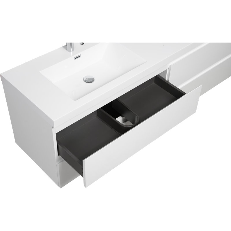 Meuble-lavabo flottant mural 72 po, 4 tiroirs à fermeture en douceur, 72 po, avec deux lavabos, Blanc