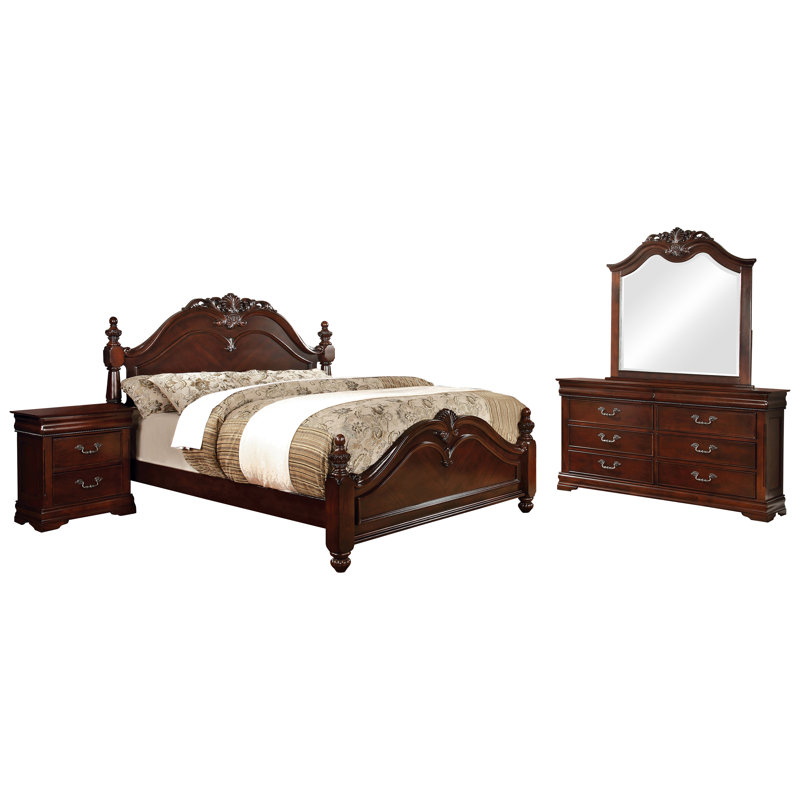 Treska Standard Bedroom Set, King, 4 Pcs: Bed, Nightstand, Dresser, Mirror