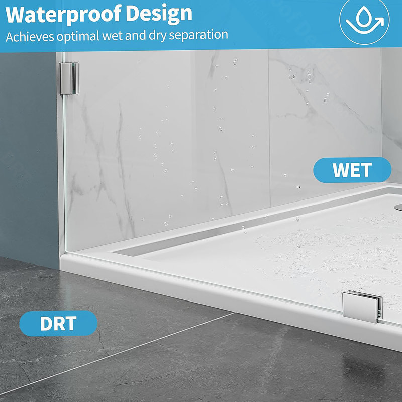 32" W ×72" H Shower Glass Panel, Frameless Walk-In Fixed Glass Shower Panel With Clamps, 3/8"(10Mm) Tempered Glass Shower Door