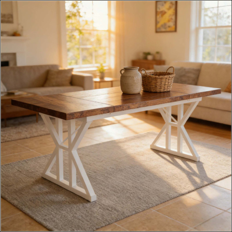 Kitchen Table,Rustic Dining Table,Modern Conference Table, White, Gray
