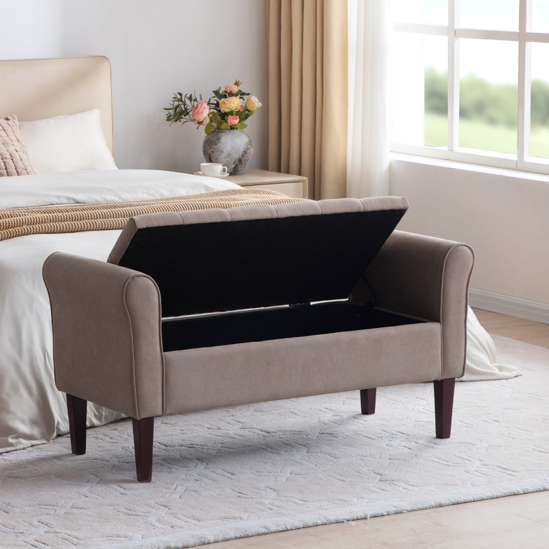 Polyester Tufted Storage Bench, Sand, 23.6" H x 50.4" W x 18.9" D