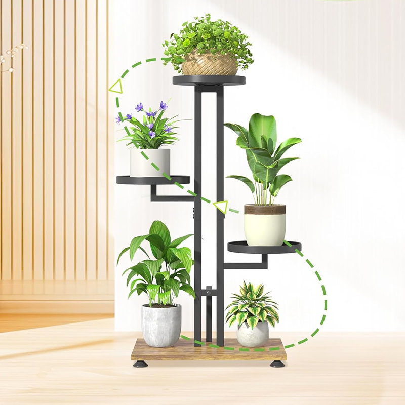 Support pour plante d'intérieur / extérieur à 4 niveaux, conception d'angle à niveaux, support à fleurs en métal, Noir