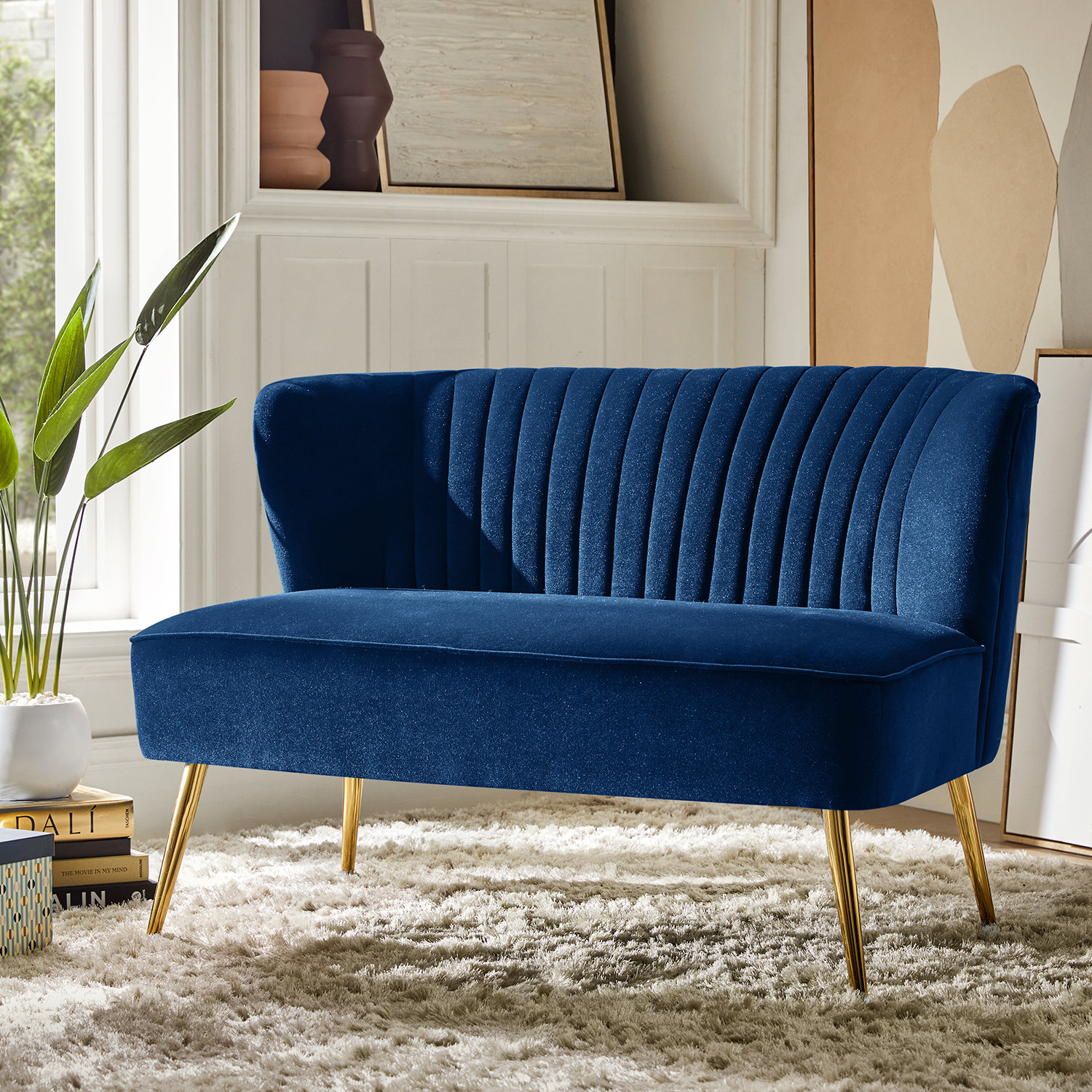 Etta Avenue Euclid 47" Velvet 2-Seat Armless Loveseat & Reviews | Wayfair