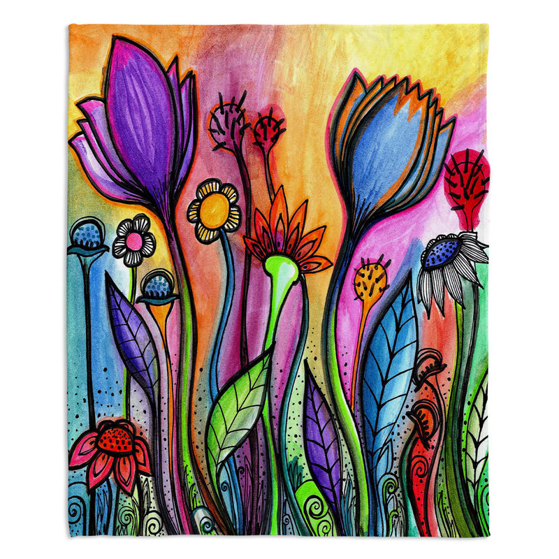  Jeté de fleurs arc-en-ciel, l 51 po x L 60 po