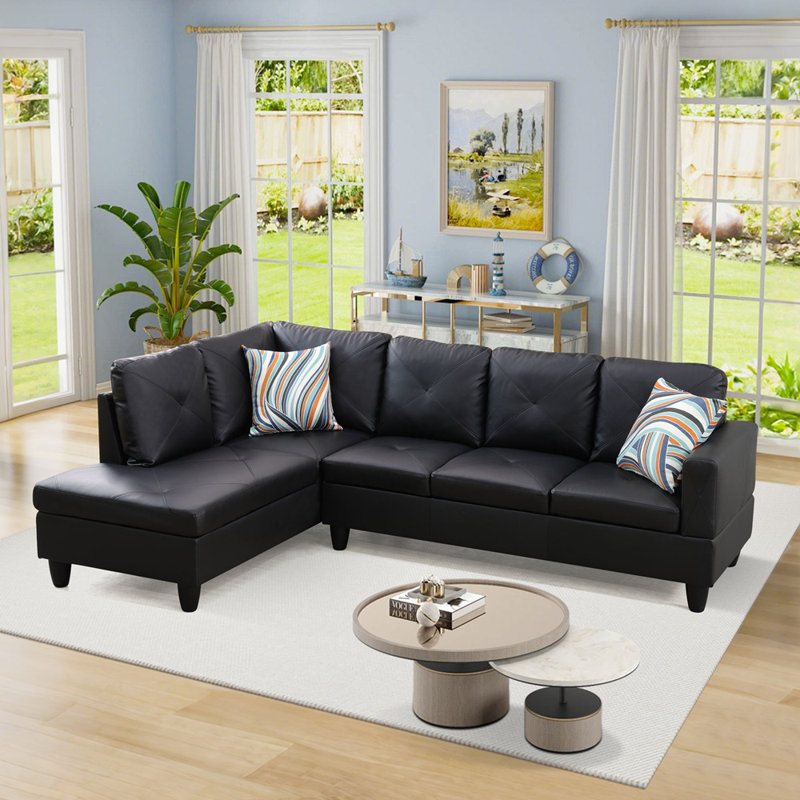 Canapé et chaise modulaire en L Ronan, Orienté à gauche (vu de face), Noir