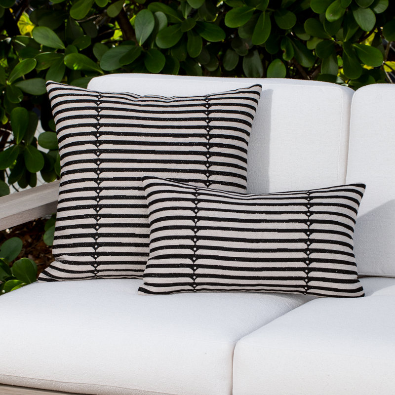 Luxe Throw Square Outdoor Pillow Cover & Insert by Elaine Smith, 20"H X 20"W, Ebony, Striped 1