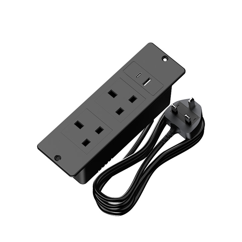 Recessed Power Strip Uk, 2 Way Uk Outlets With Usb C & Usb A Ports, Flush Mount In Desk Power Socket For Office Home Hotel