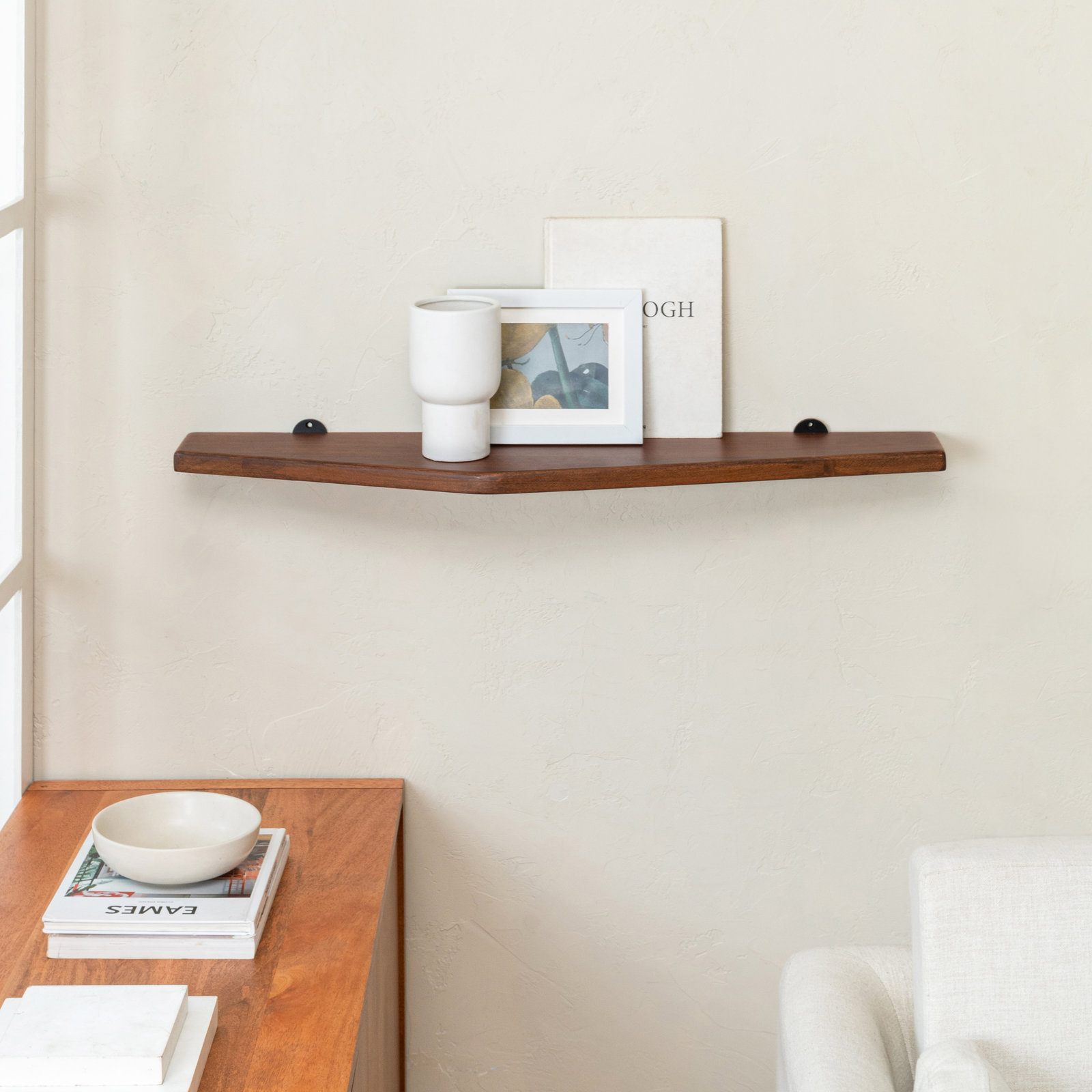 Marthe 36" Mango Wood Floating Shelf, Walnut