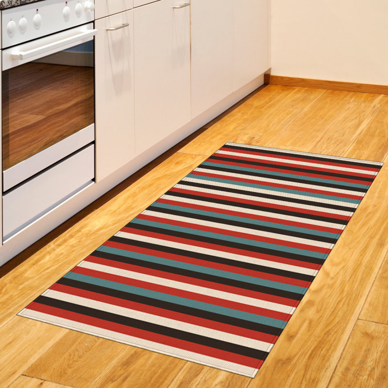 Tapis décoratif rayé en fibre de polyester à haute densité, Rectangle 2 pi 7 po x 5 pi