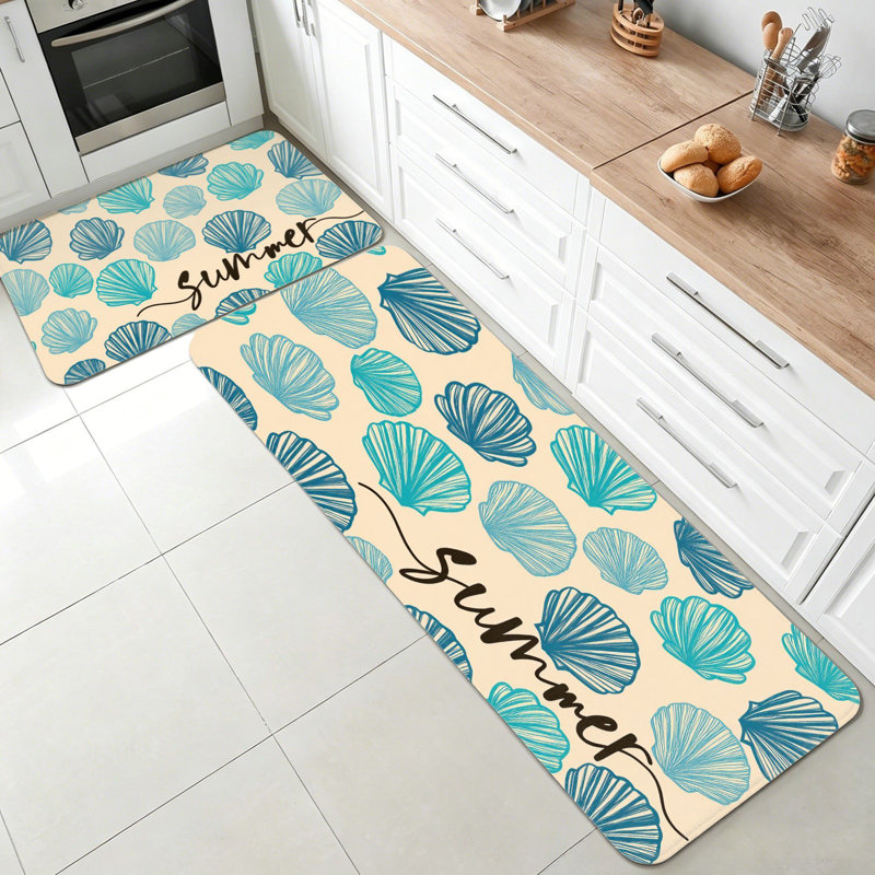 Summer Seashell Pattern 2 Pack Kitchen Rugs, Kitchen Beach House, Beige