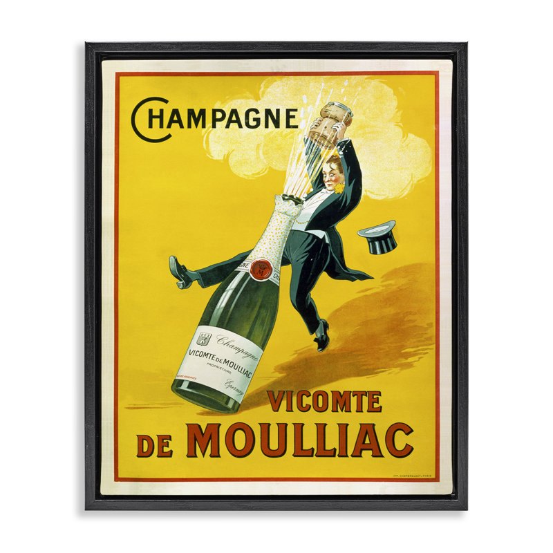 «Vintage Illustration Champagne Vicomte de Moulliac Pop Bottle Jet Black» par Marcus Jules, Cadre flottant noir de jais