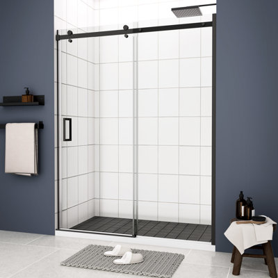 Matt Black Sliding Shower Door - 5/16" Tempered Glass, Nano Clean Functionality Bathroom Door, Matted Finish, Adjustable Wall Channel
