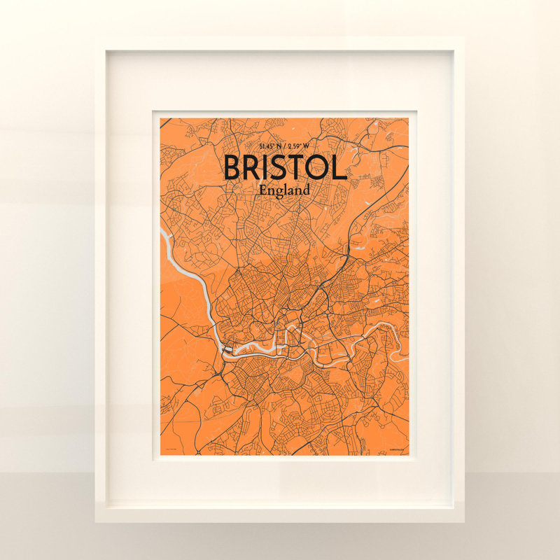 Bristol, carte de la ville, impression, H 20 po x l 16 po x P 0,05 po, Oranje
