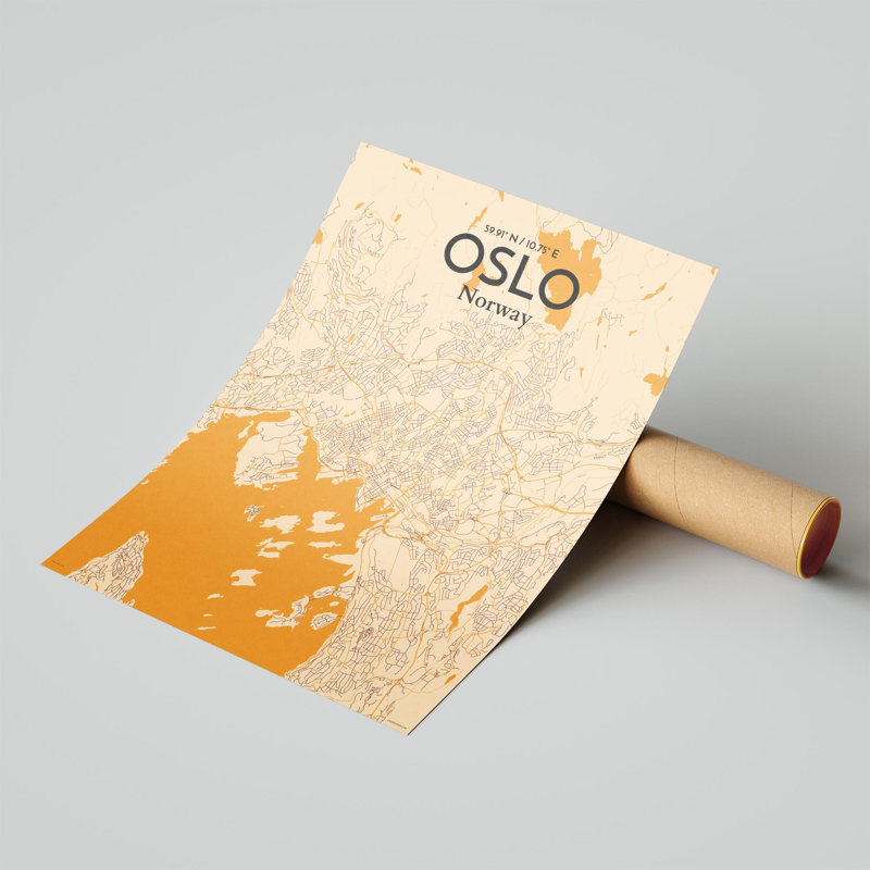 Oslo, carte de la ville, impression, H 24 po x l 18 po, Orange / or pâle