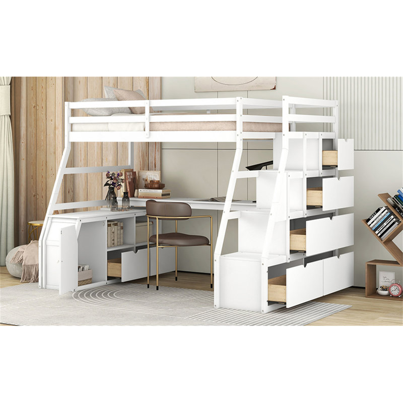 Lit mezzanine simple avec bureau intégré, Blanc