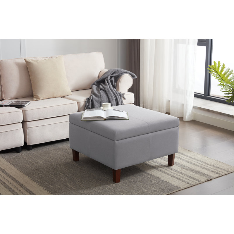 Amariauna Storage Ottoman with Wooden Legs, Gray Polyester Blend