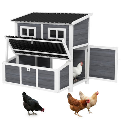 Cage à lapin 39,4 x 33,9 x 39,4 po, en bois gris et plastique avec ventilation
