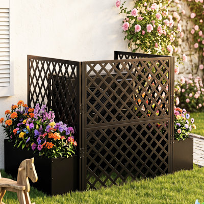 Écran d'intimité extérieur, poubelle de climatiseur, panneaux de clôture en métal avec bac à fleurs, pot à fleurs