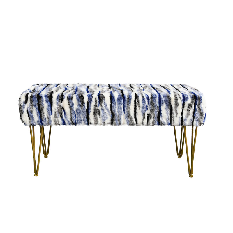 116.8cm Wide Rectangle Animal Print Standard Ottoman, Blue Faux Fur