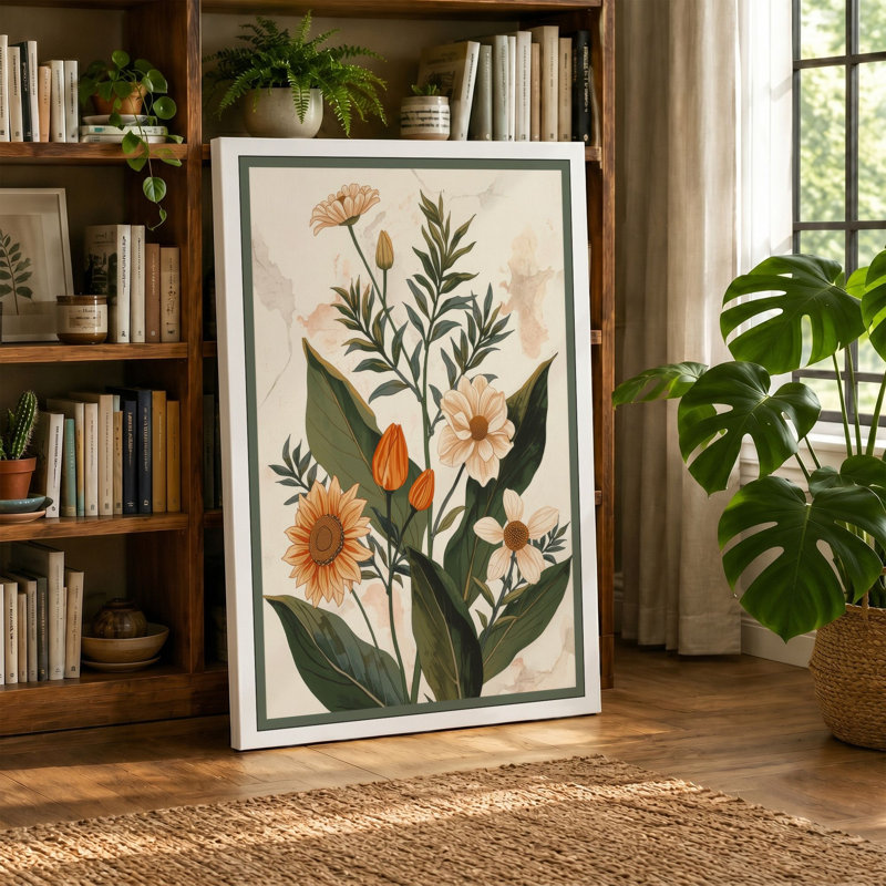 Flowering Study Botanical - Wrapped Canvas, 24x16 - 61.0 x 40.6 cm, Cream Border
