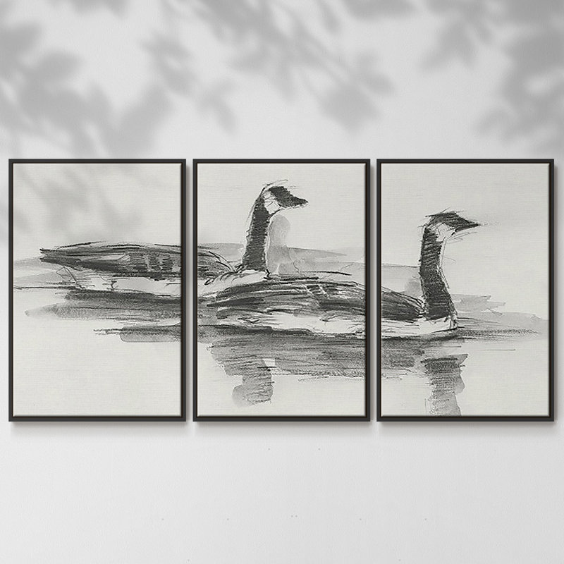 Étude d'oies I 3 pièces, Noir, H 24 po x l 48 po x P 2 po