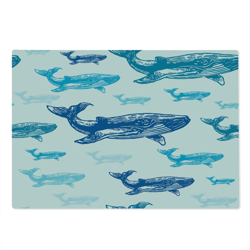 Planche à découper Ambesonne, baleines, grands animaux colorés, bleu, blanc