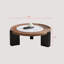 Table basse ronde de 35 pouces en noyer et pierre, avec des pieds sculpturaux