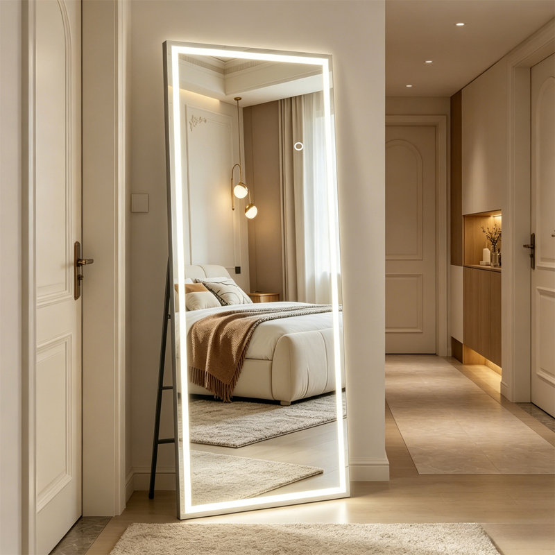 Full Body Mirror, LED Full-Length Mirror - Floor Standing And Wall Mounted Vanity Mirror With Adjustable Light, 67" x 22"