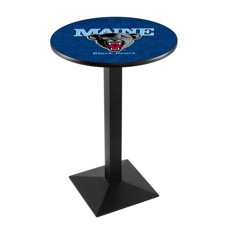 Round Metal Base Dining Table, University of Maine, Black Wrinkle